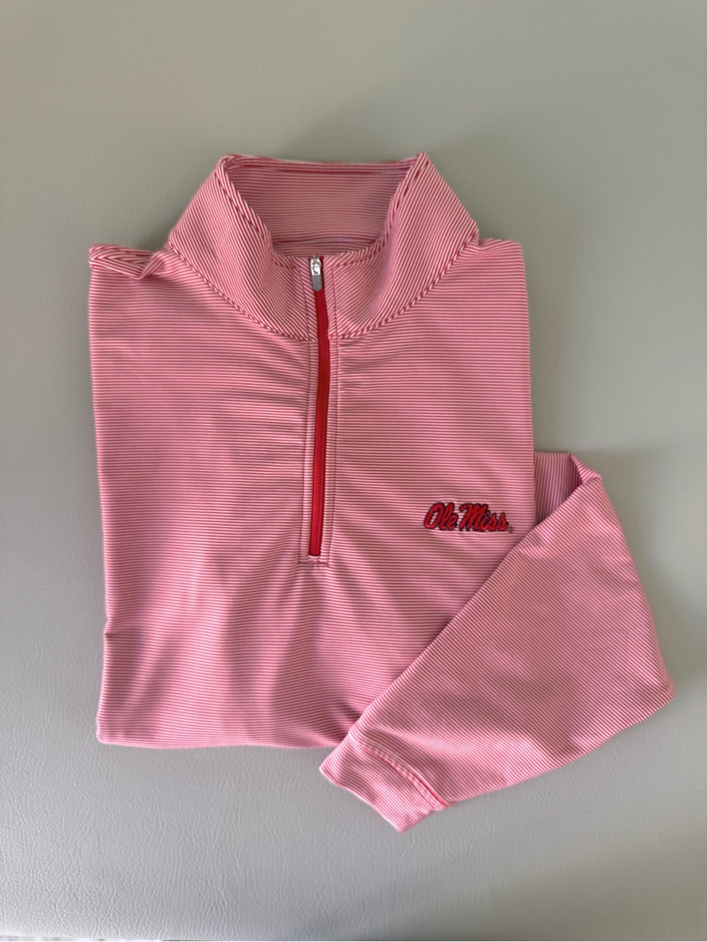 Peter Millar Ole Miss Perth Sugar Stripe Performance Quarter Zip Men’s Medium